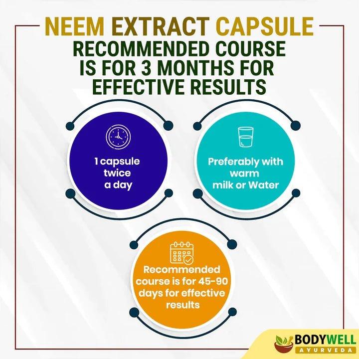 Bodywell Ayurveda - Neem Pure Extract Capsule | Anti Acne & Anti Bacterial | Good for Detoxification and Metabolism | 500mg.