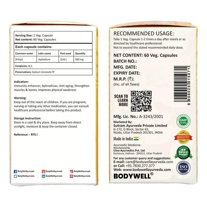 Bodywell Ayurveda - Pure Himalayan Shilajit Capsule | Immunity, Strength, Stamina, Vitality | 500mg.
