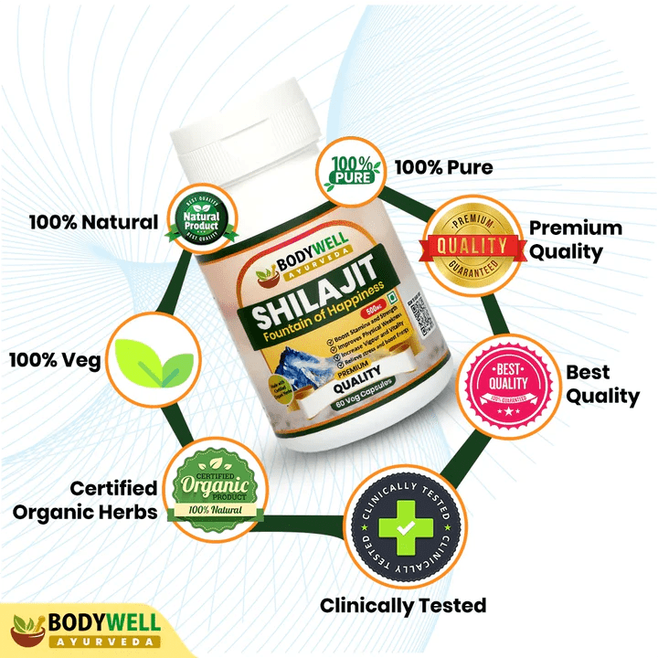 Bodywell Ayurveda - Pure Himalayan Shilajit Capsule | Immunity, Strength, Stamina, Vitality | 500mg - CBD Store India