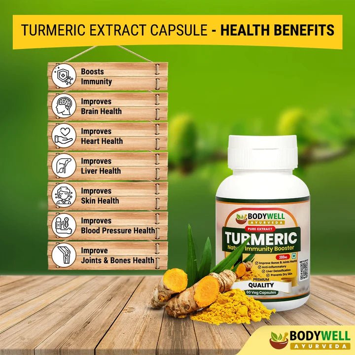 Bodywell Ayurveda - Turmeric Pure Extract Capsule | Anti-Inflammatory & Anti-Oxidant | Boosts Immunity | Good for Skin, Bone & Joint Health | 300mg - CBD Store India