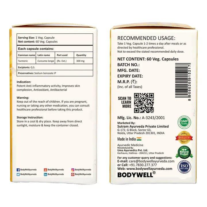 Bodywell Ayurveda - Turmeric Pure Extract Capsule | Anti-Inflammatory & Anti-Oxidant | Boosts Immunity |  300mg.