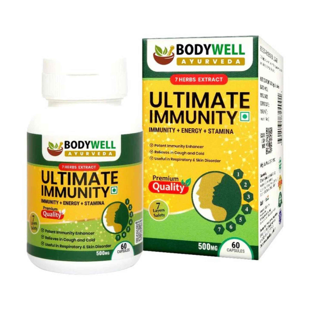 Bodywell Ayurveda - Ultimate Immunity | Immunity Booster| Cold & Cough Relief | Natural Detoxifier | Good for Skin Health | 500 mgImmunityBodywell Ayurveda - Ultimate Immunity | Immunity Booster