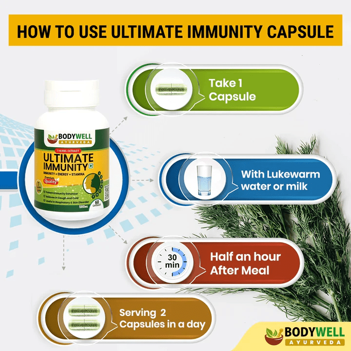 Bodywell Ayurveda - Ultimate Immunity | Immunity Booster| Cold & Cough Relief | Natural Detoxifier | Good for Skin Health | 500 mg - CBD Store India