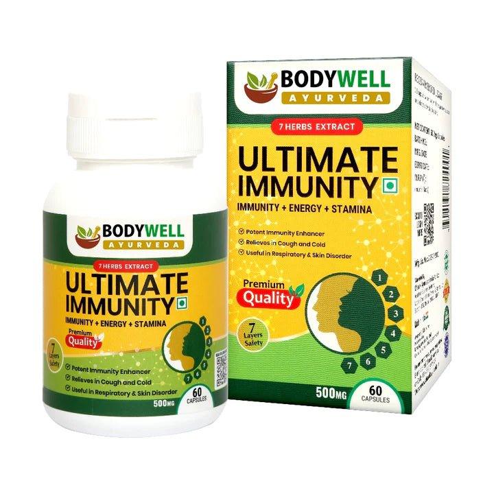 Bodywell Ayurveda - Ultimate Immunity | Immunity Booster| Cold & Cough Relief | Natural Detoxifier | Good for Skin Health | 500 mgImmunityBodywell Ayurveda - Ultimate Immunity | Immunity Booster
