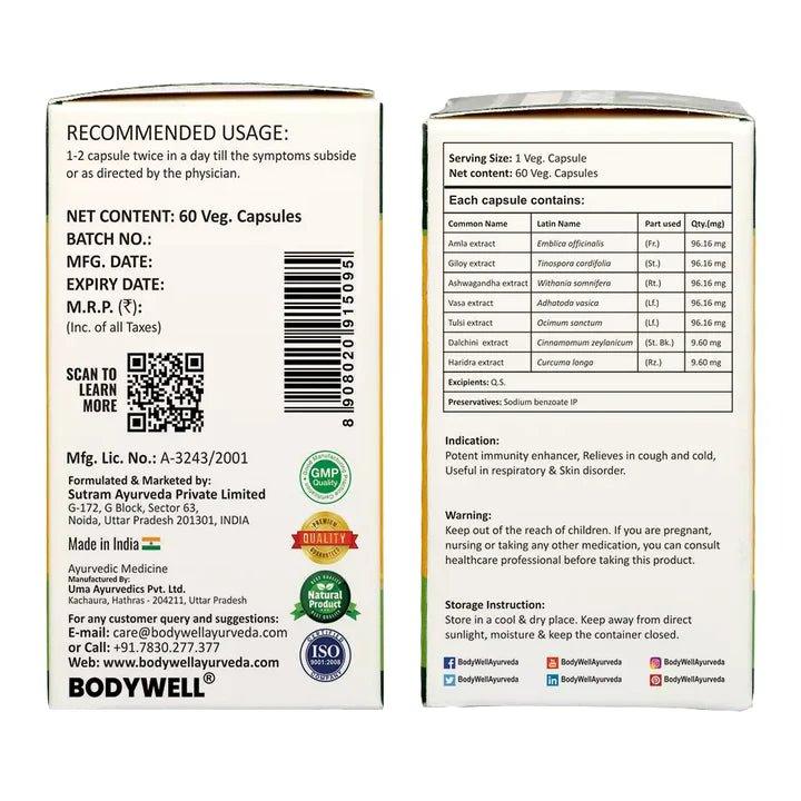 Bodywell Ayurveda - Ultimate Immunity | Immunity Booster| Cold & Cough Relief | Natural Detoxifier | Good for Skin Health | 500 mg.