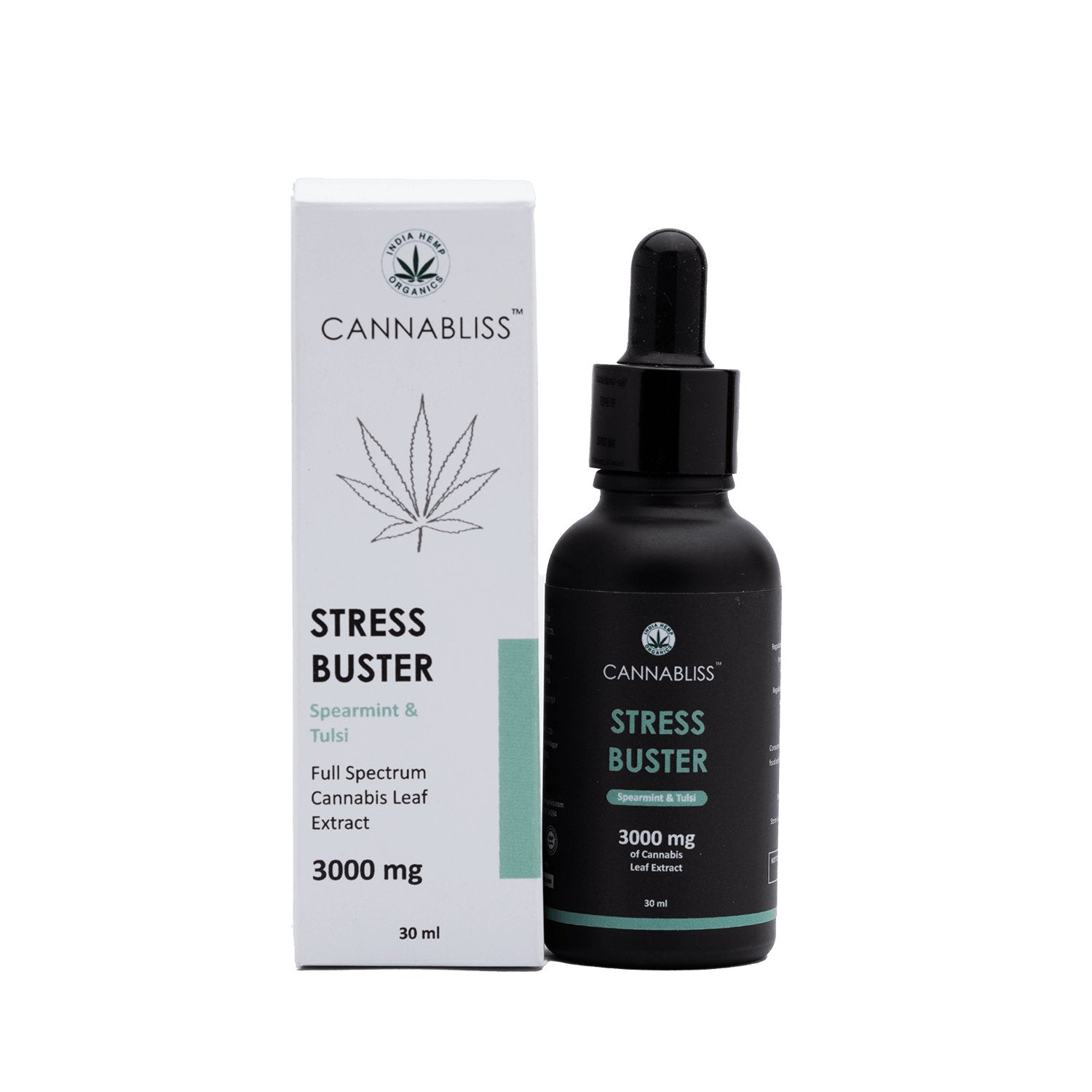 Cannabliss Stress Buster with 10% Cannabis Leaf Extract + Spearmint, Tulsi and Jatamansi - CBD Store India