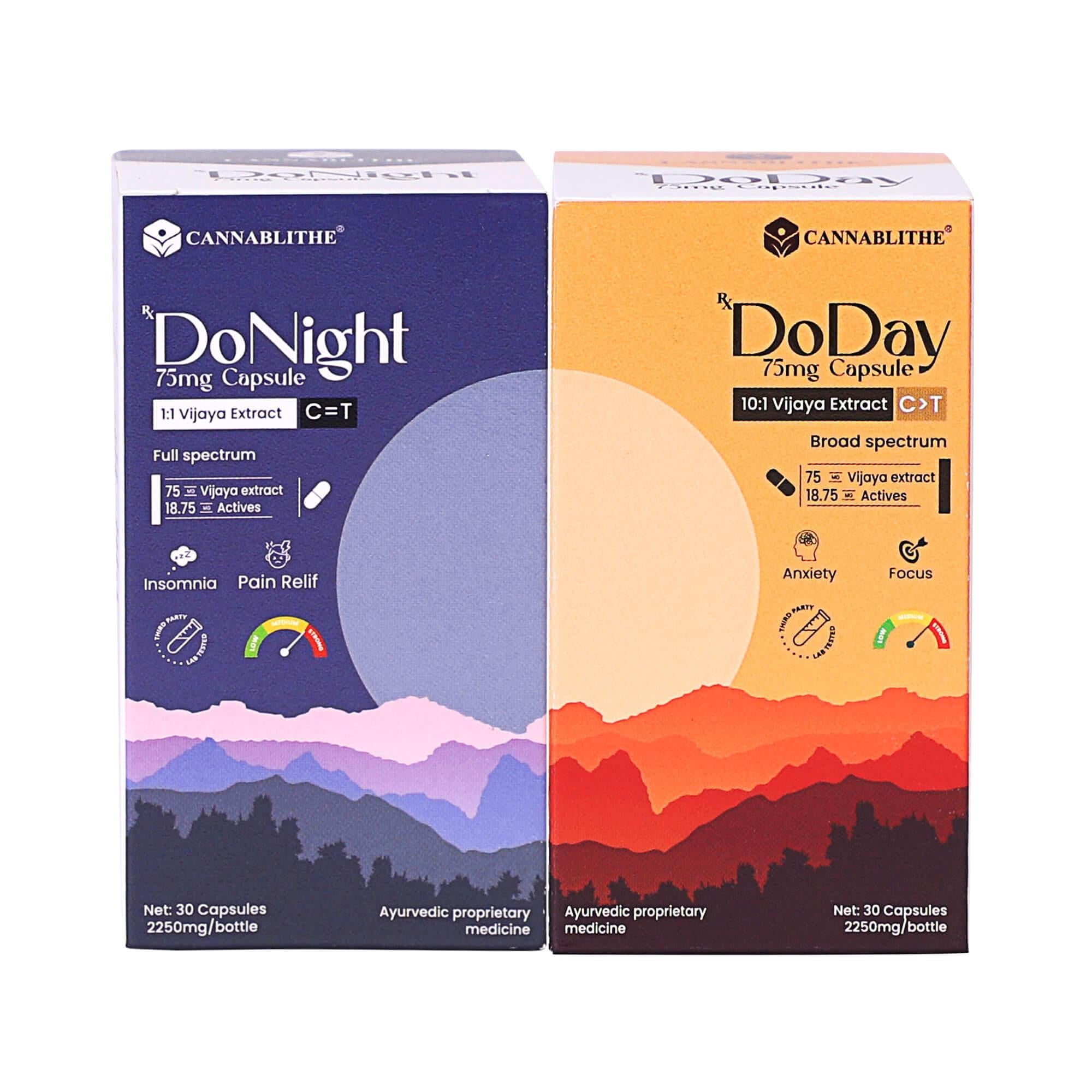 CannaBlithe DoDay/DoNight 75 mg Medical Cannabis Capsule Combo.