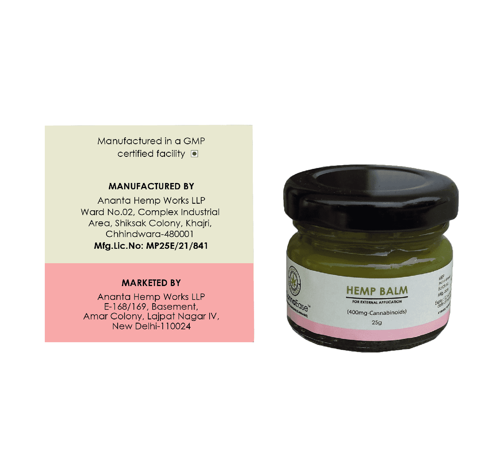 CannaEase Hemp Balm (For external application) 25G (400MG - Cannabinoids) - CBD Store India