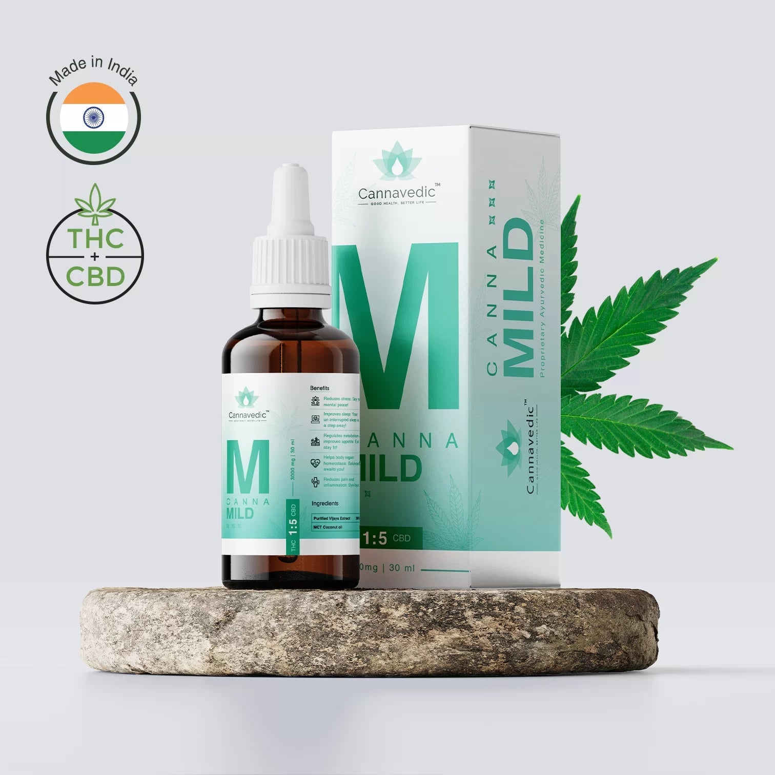 Cannavedic CannnaMildTHC+CBD Oil (1:5|THC:CBD) 3000mg,30ml - CBD Store India