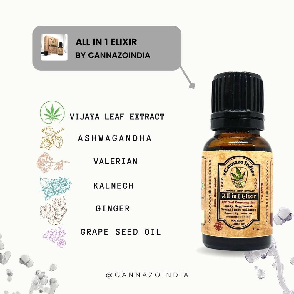 Cannazo All In 1 Cannabis Elixir- Full spectrum w/ Ashwagandha & Kalmegh - CBD Store India
