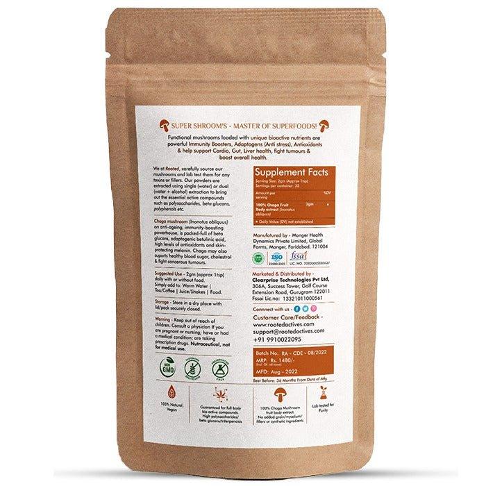 Rooted Actives Siberian Chaga mushroom Extract | Blood Sugar, Heart & Immunity.Mushroom Extract PowderChaga Mushroom Extract Powder | For Blood Sugar, Heart & Immunity