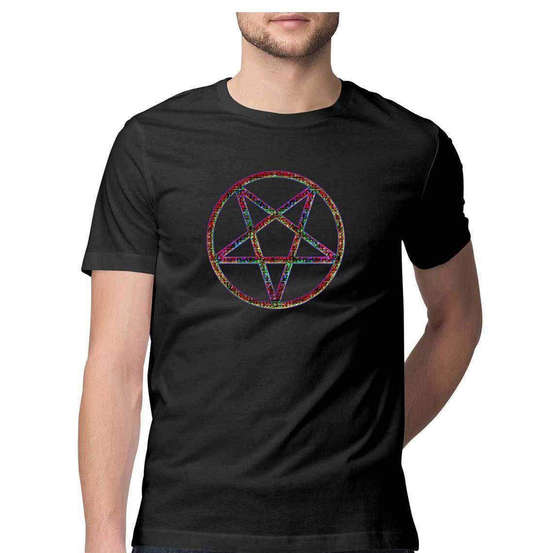 Color Burned Pentagram Graphic T-Shirt.