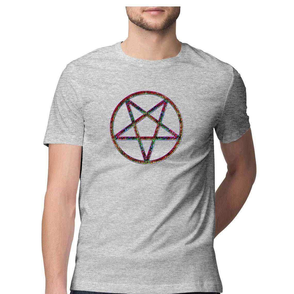 Color Burned Pentagram Graphic T-Shirt.