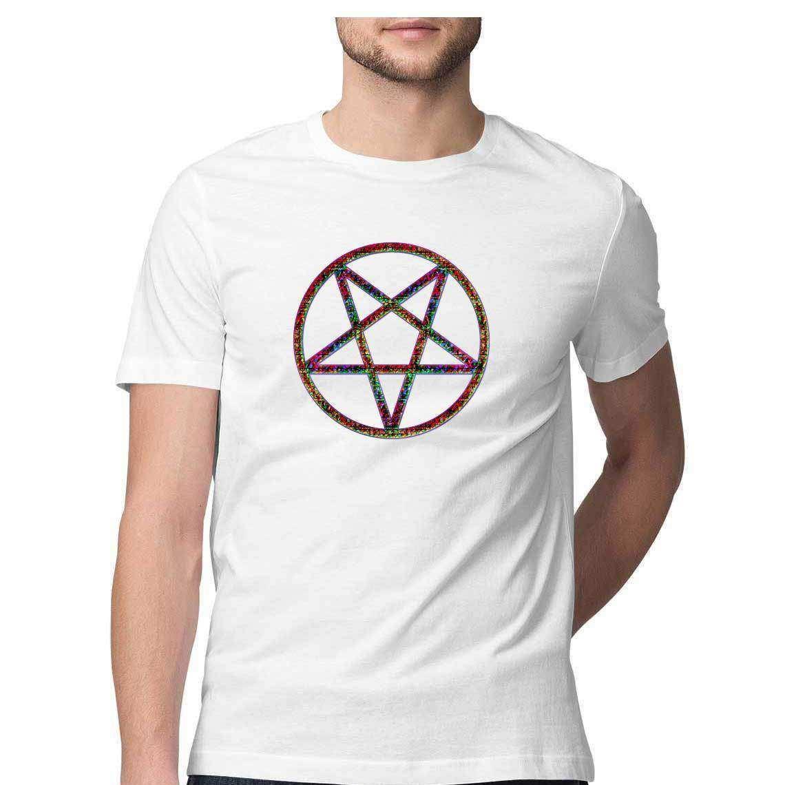 Color Burned Pentagram Graphic T-Shirt.