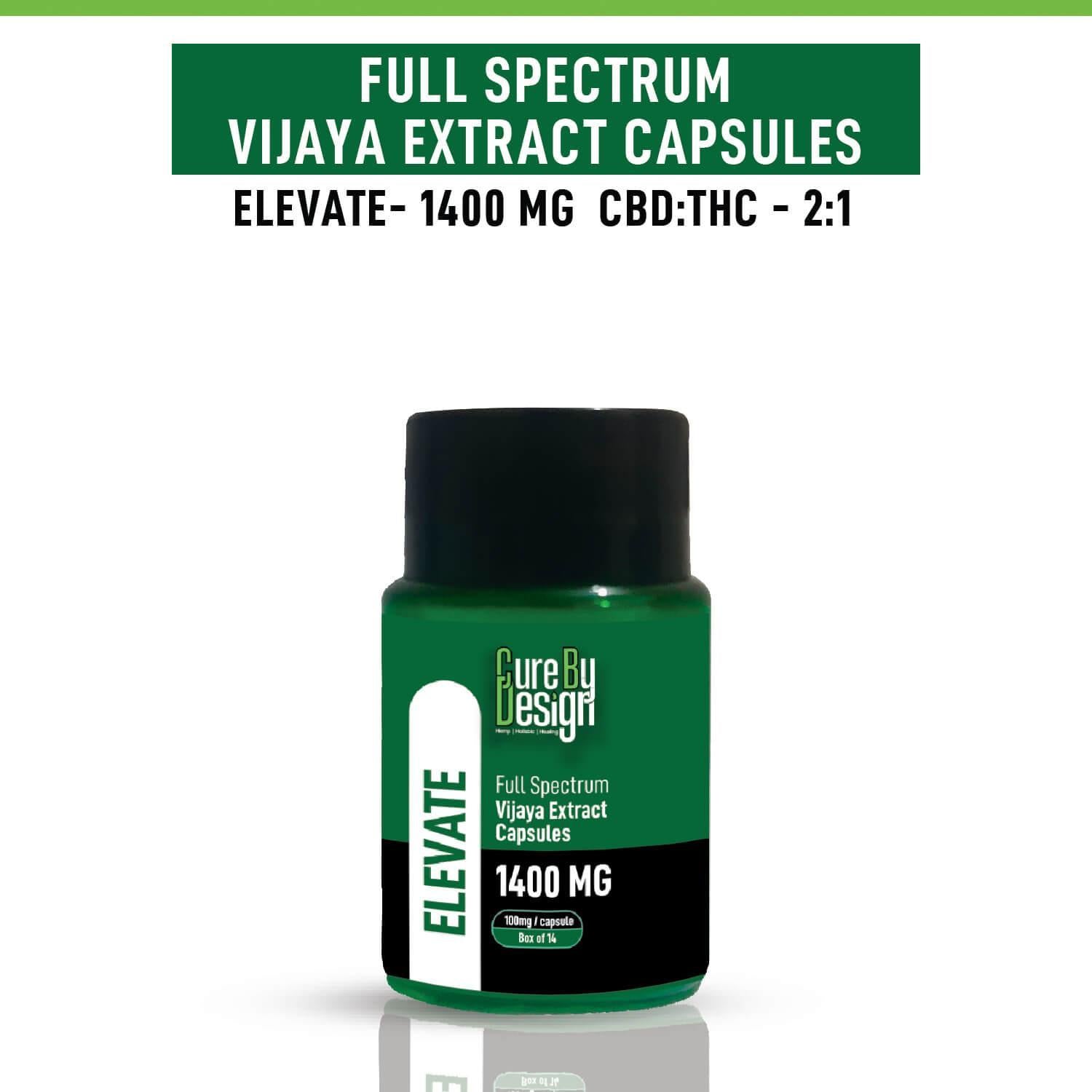 Cure By Design - Elevate | 100mg/Capsule - CBD Oil Dominant (2:1 - CBD:THC).
