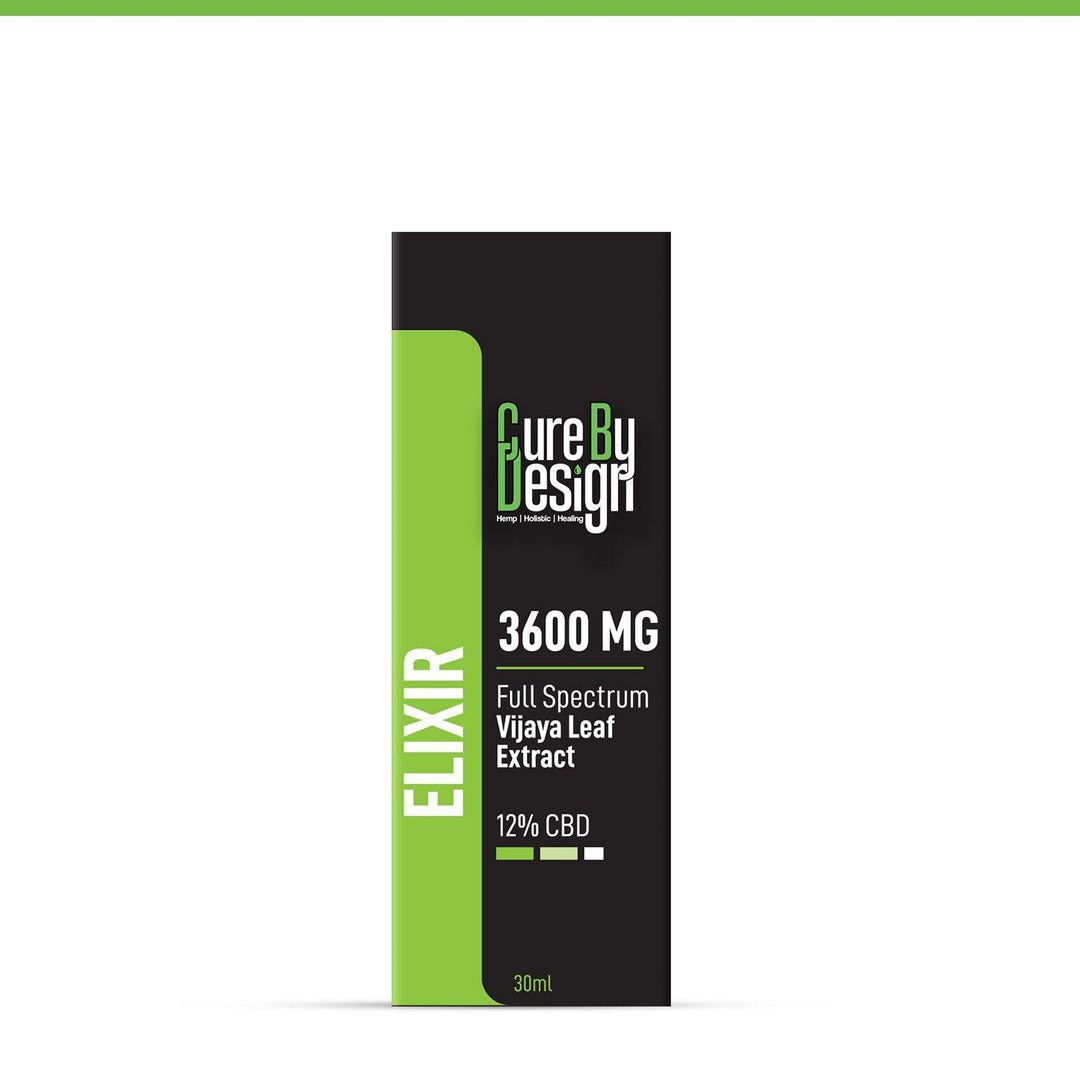Cure By Design - Elixir  3600MG  - Full-Spectrum Vijaya Leaf Extract, 12 % CBD (Polyherbal)Vijaya ExtractCure By Design Elixir  3600MG | Full-Spectrum Vijaya Leaf Extract