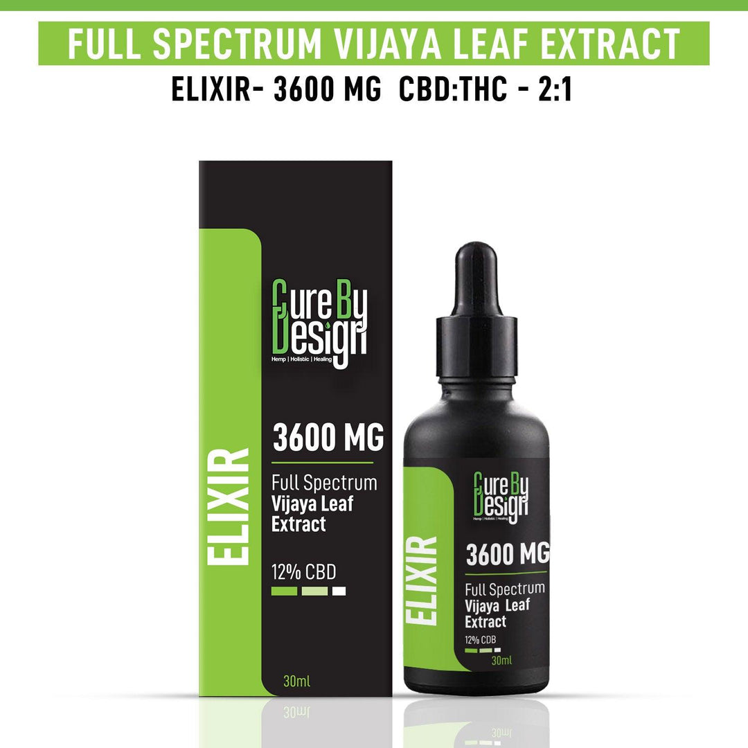 Cure By Design - Elixir  3600MG  - Full-Spectrum Vijaya Leaf Extract, 12 % CBD (Polyherbal)Vijaya ExtractCure By Design Elixir  3600MG | Full-Spectrum Vijaya Leaf Extract