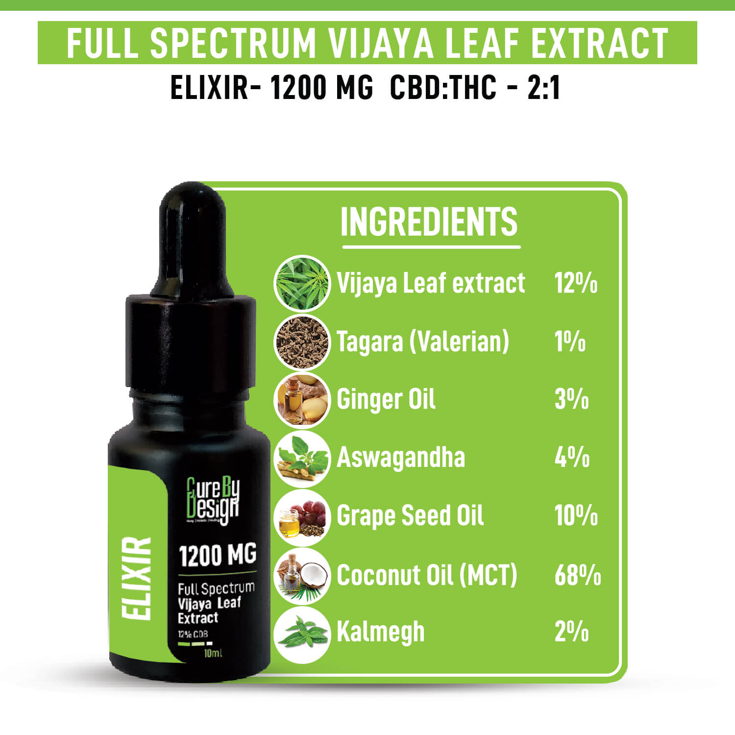 Cure By Design - Elixir -Full-Spectrum Vijaya Extract 1200 MG - 12% CBD - CBD Store India