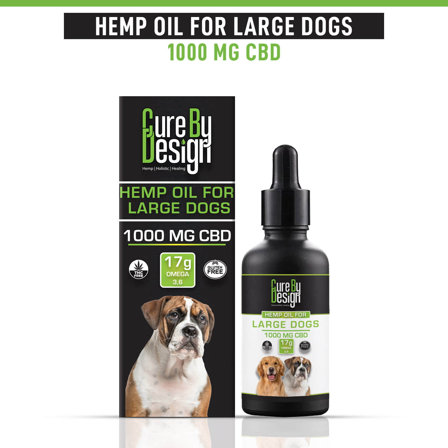 Cure By Design Hemp Oil for Large Dogs 1000mg CBD - CBD Store India