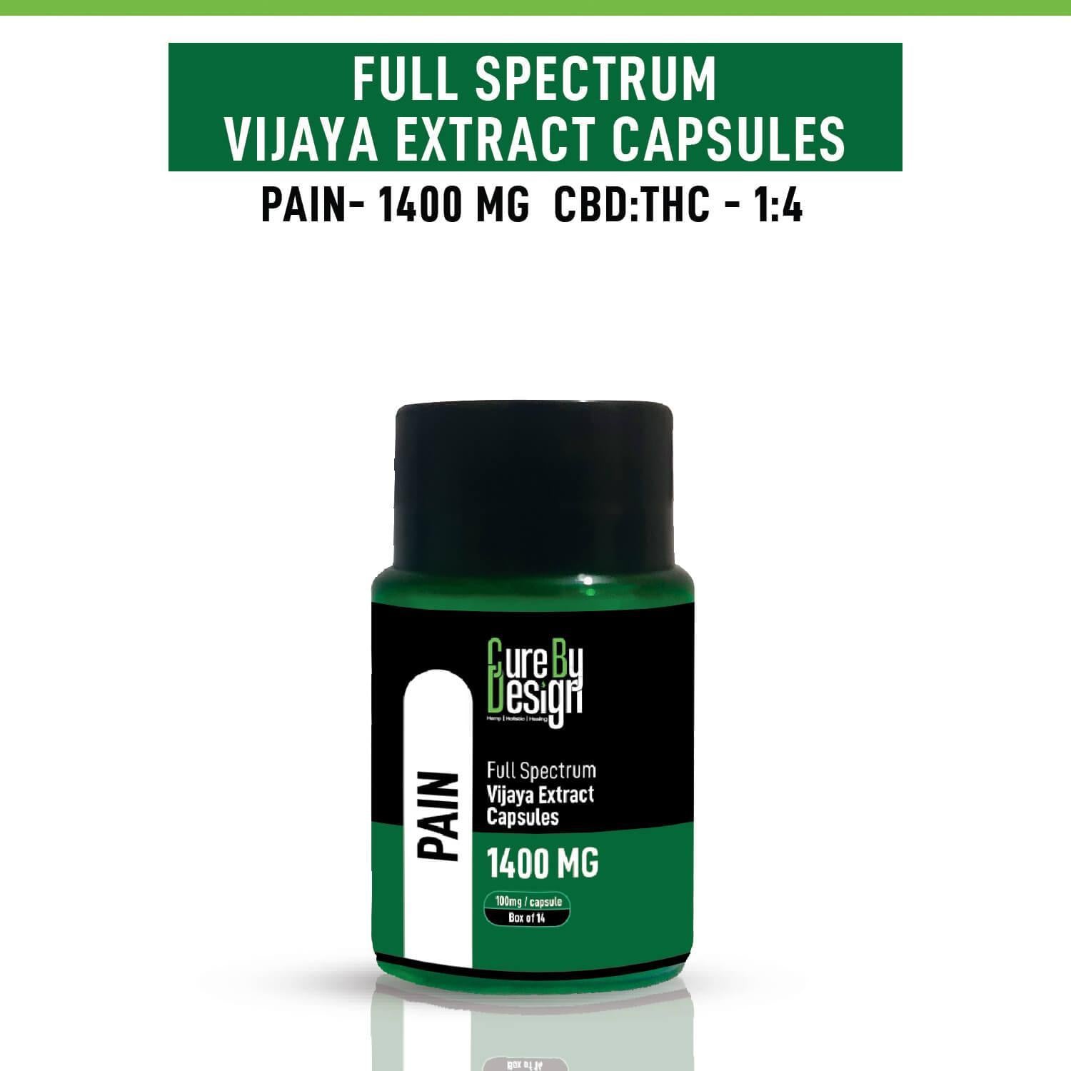 Cure By Design - Pain | 100mg/Capsule - THC Dominant (1:4 - CBD:THC).