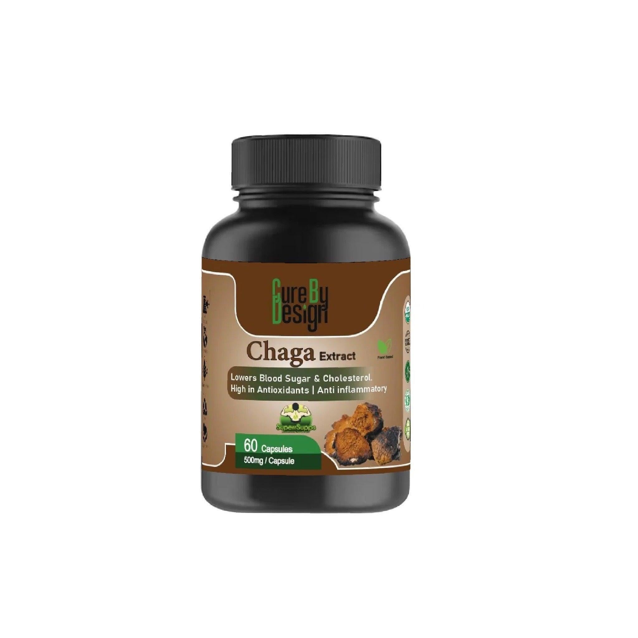 Cure By Design - Superrsupps Chaga Mushroom Capsules.