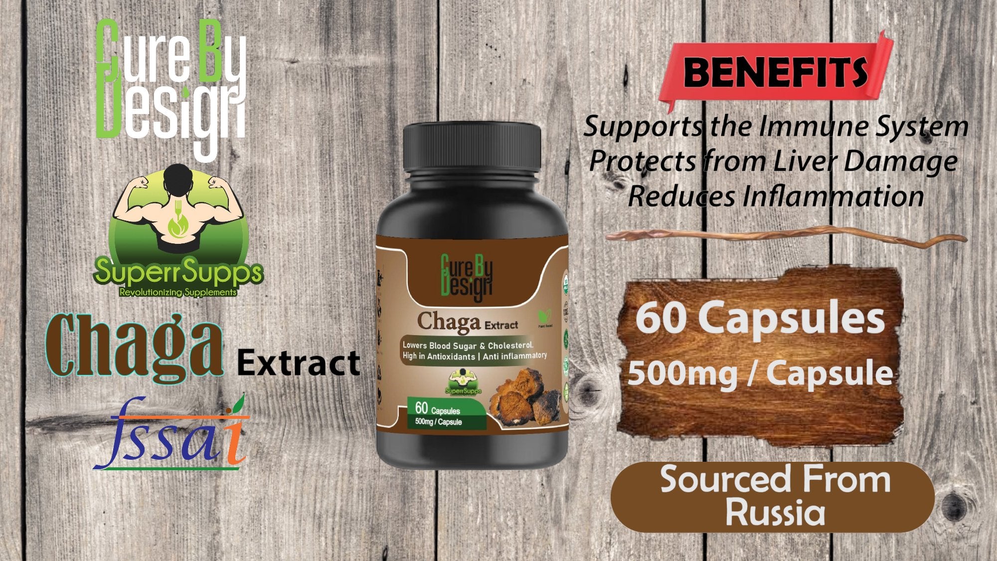 Cure By Design - Superrsupps Chaga Mushroom Capsules - CBD Store India