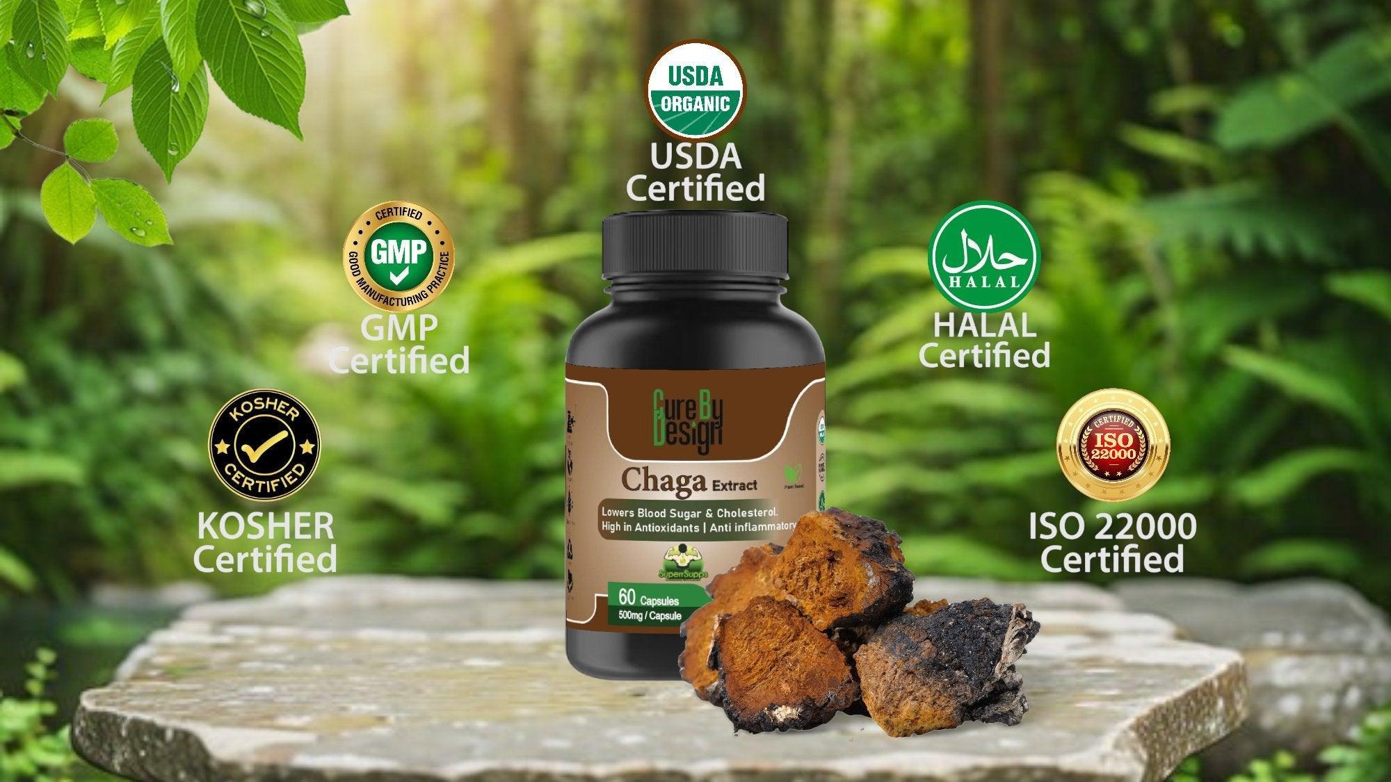 Cure By Design - Superrsupps Chaga Mushroom Capsules.