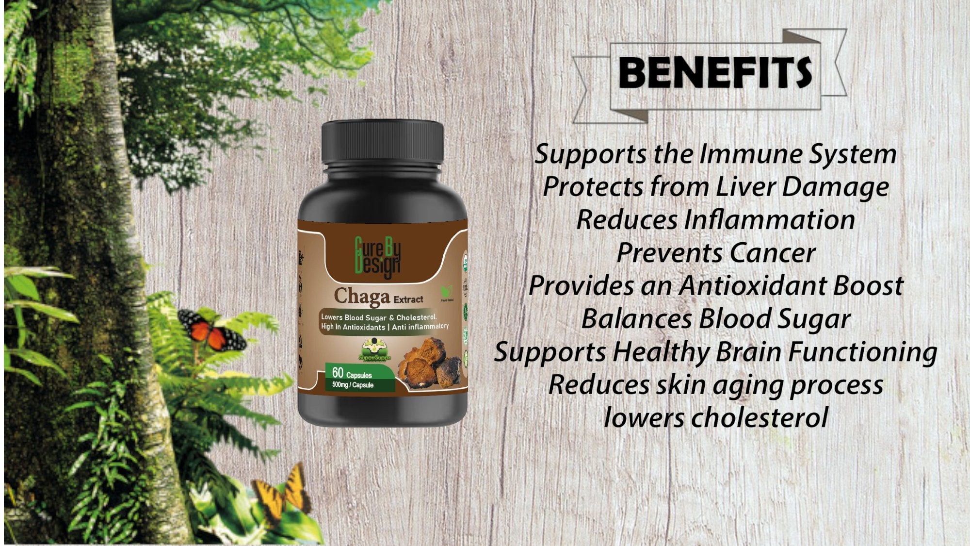 Cure By Design - Superrsupps Chaga Mushroom Capsules - CBD Store India