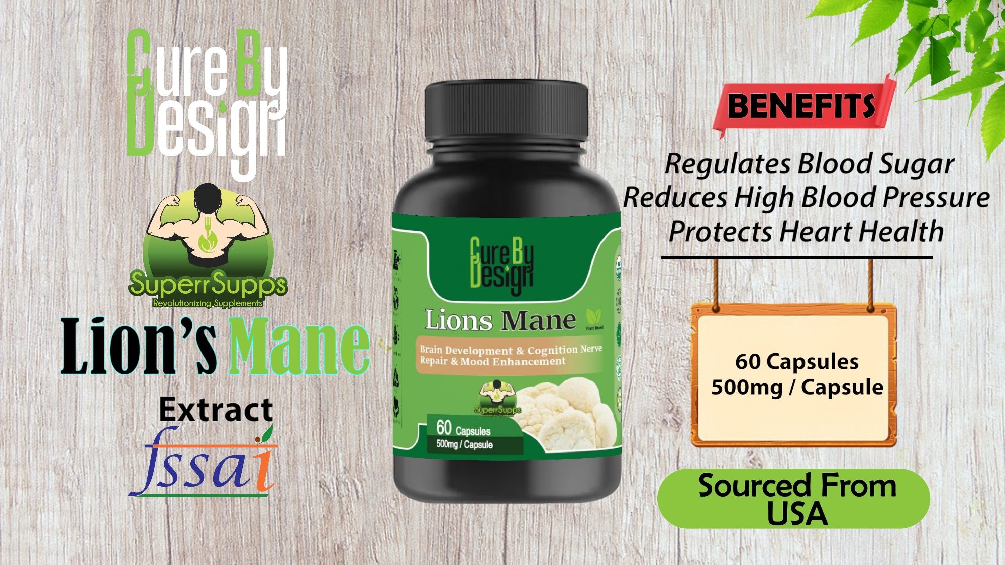 Cure By Design - Superrsupps Lions Mane Capsules - CBD Store India