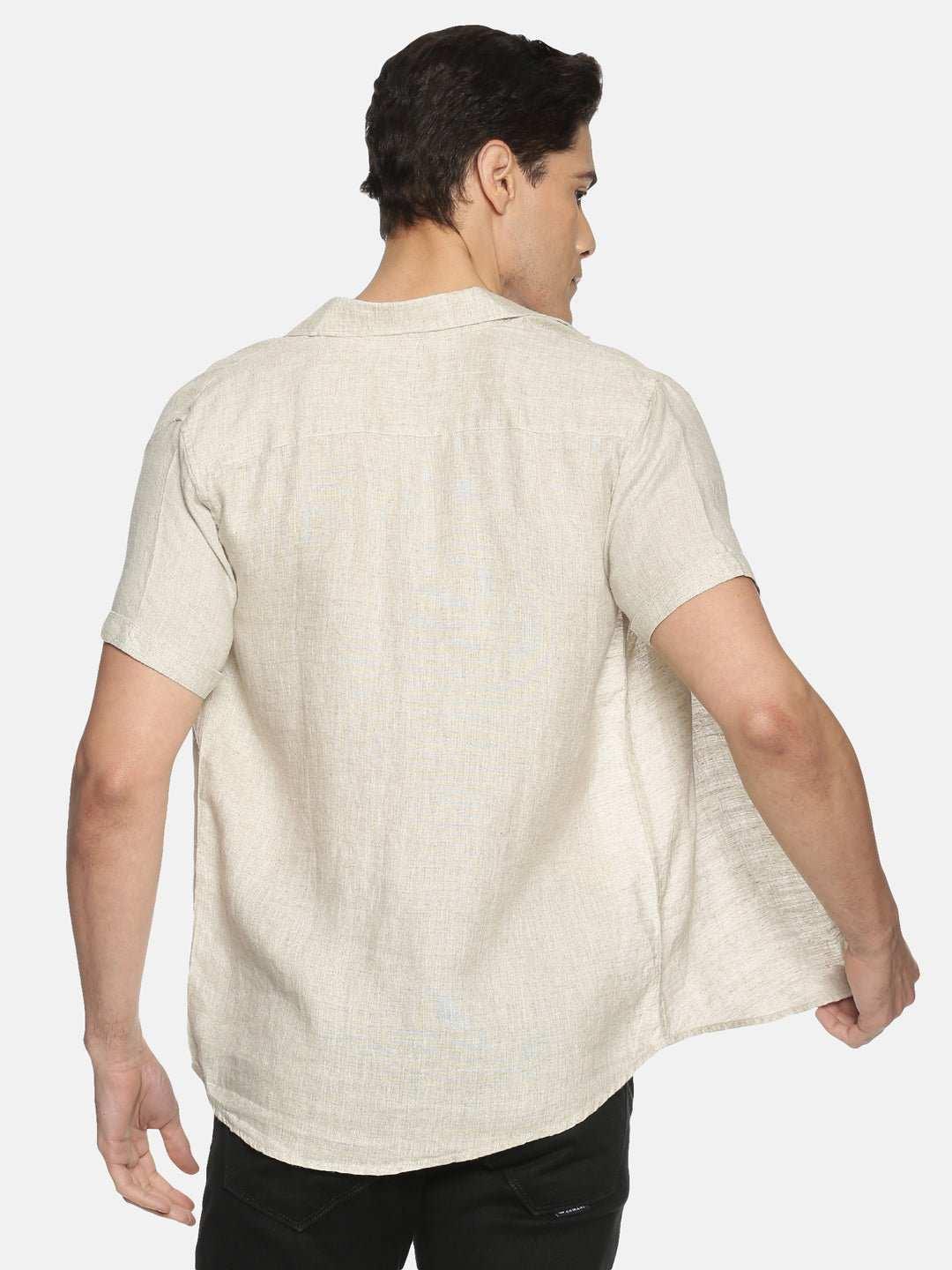 Ecentric Beige Colour Slim Fit Hemp Casual ShirtEcentric Beige Colour Slim Fit Hemp Casual Shirt