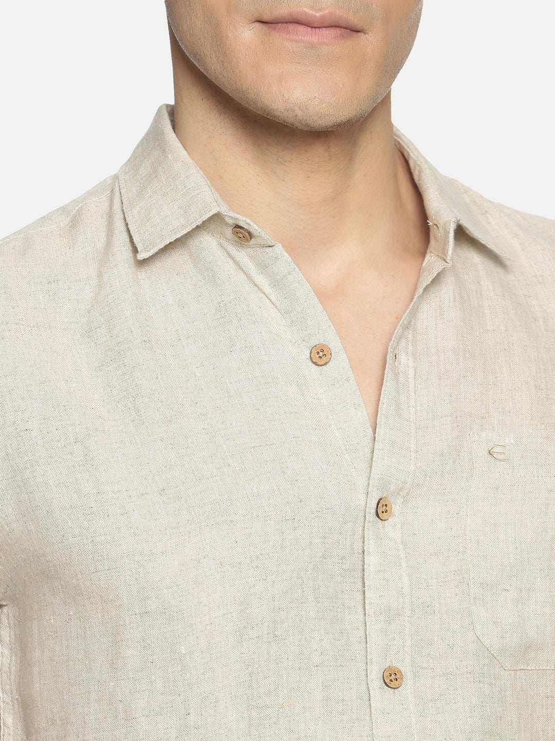 Ecentric Beige Colour Slim Fit Hemp Casual Shirt.