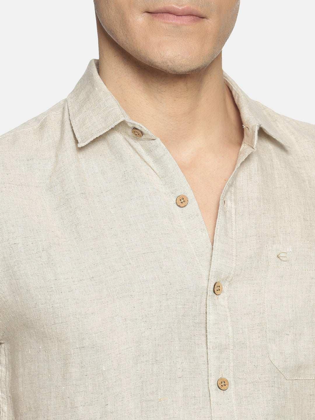 Ecentric Beige Colour Slim Fit Hemp Casual ShirtEcentric Beige Colour Slim Fit Hemp Casual Shirt