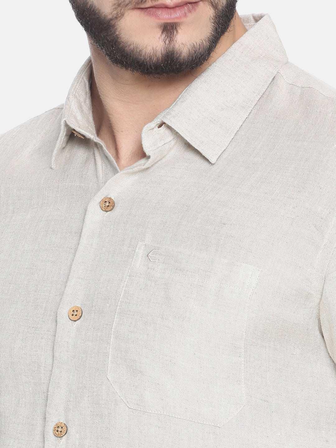 Ecentric Beige Colour Slim fit Hemp Formal ShirtEcentric Beige Colour Slim fit Hemp Formal Shirt