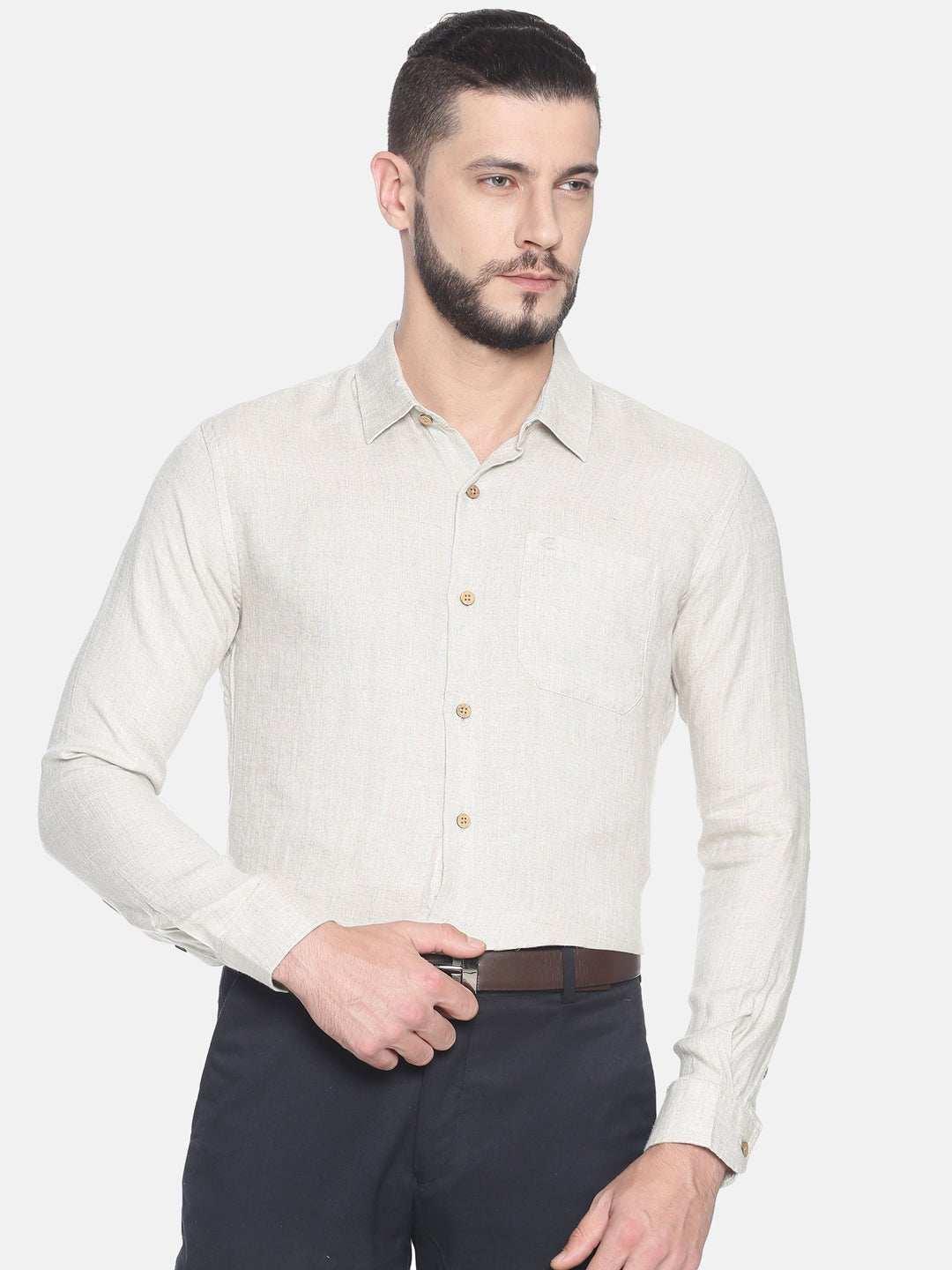 Ecentric Beige Colour Slim fit Hemp Formal ShirtEcentric Beige Colour Slim fit Hemp Formal Shirt