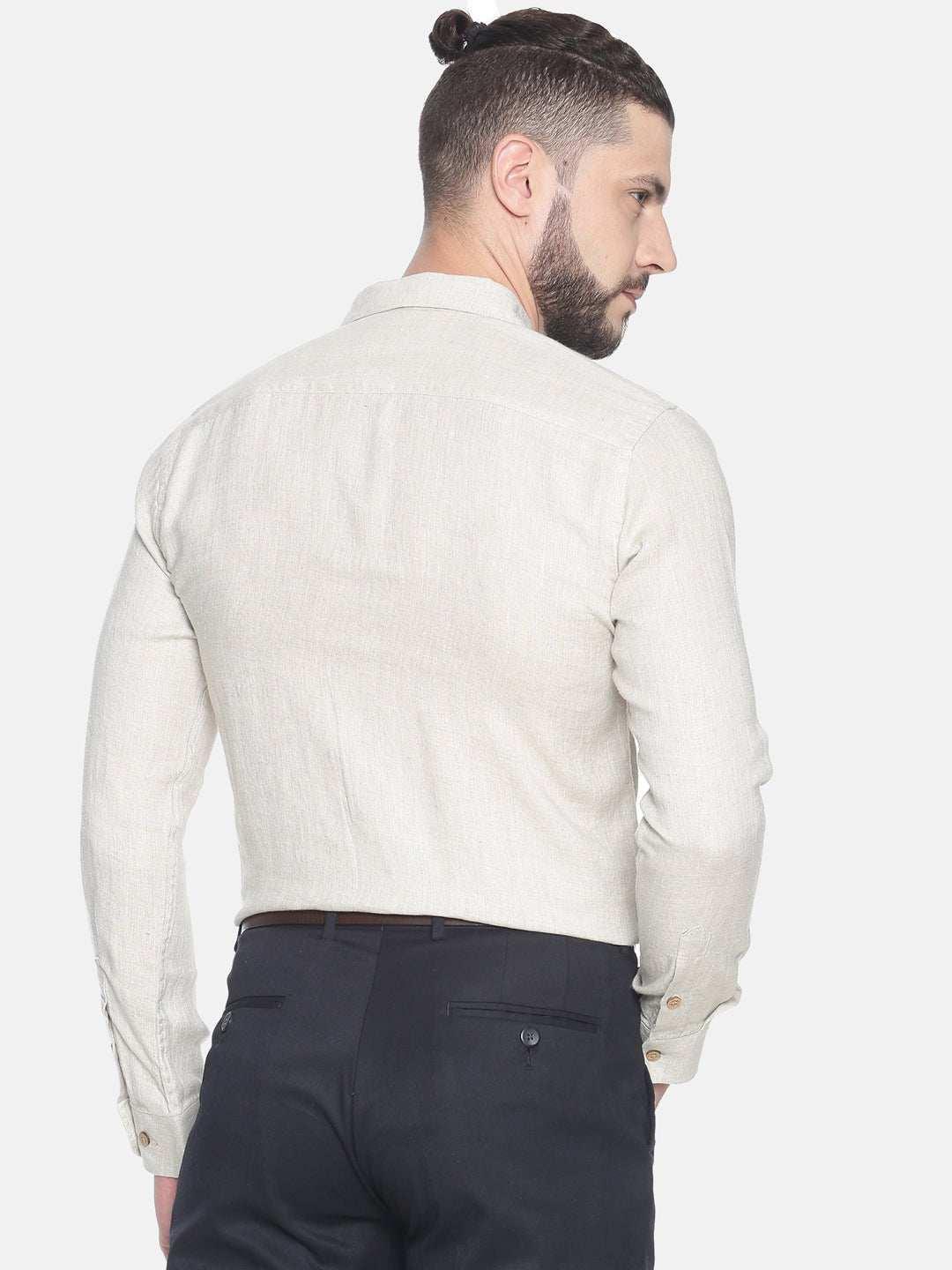 Ecentric Beige Colour Slim fit Hemp Formal ShirtEcentric Beige Colour Slim fit Hemp Formal Shirt
