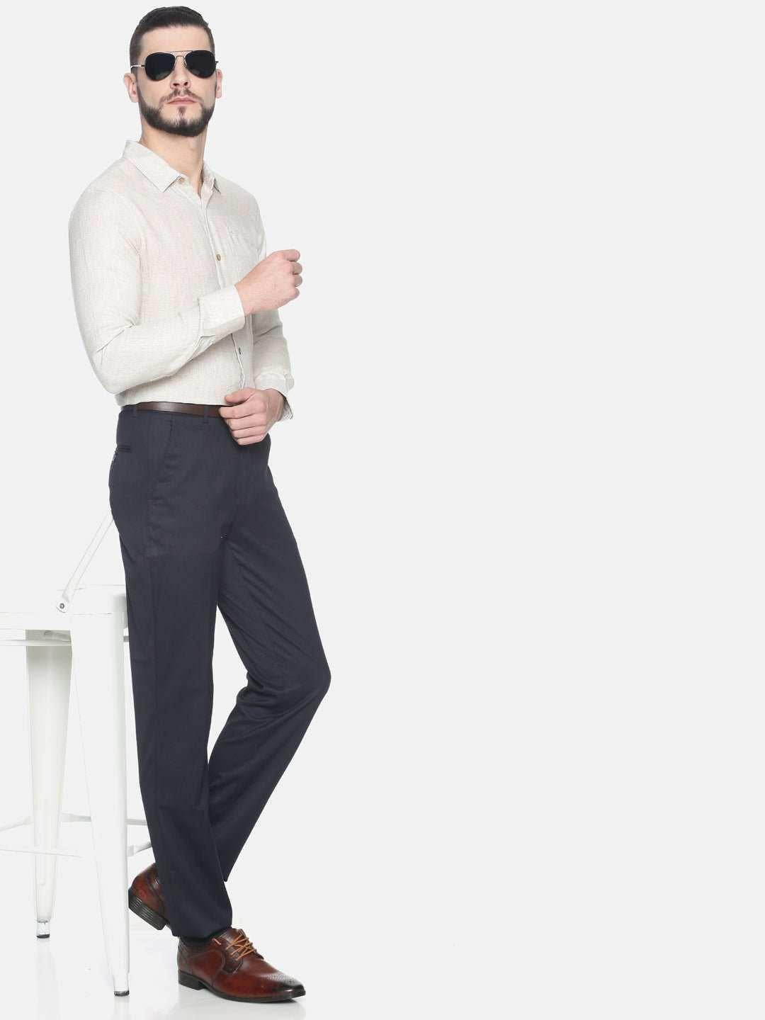 Ecentric Beige Colour Slim fit Hemp Formal Shirt.