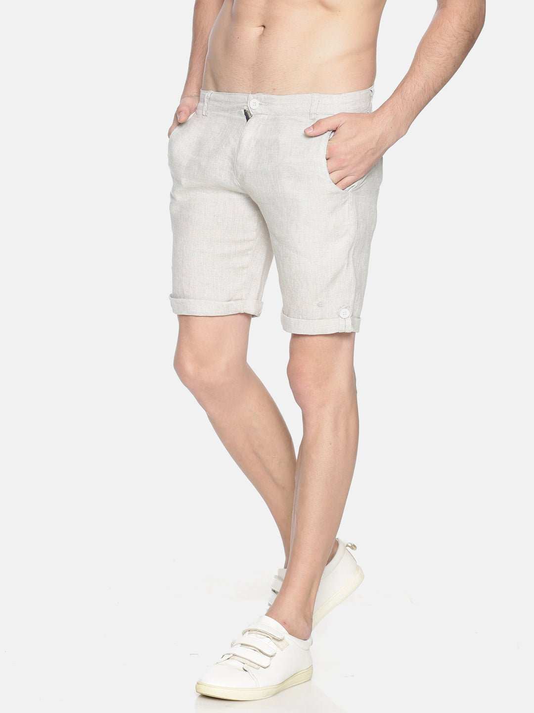 Ecentric Beige Colour Slim Fit Hemp Shorts - CBD Store India