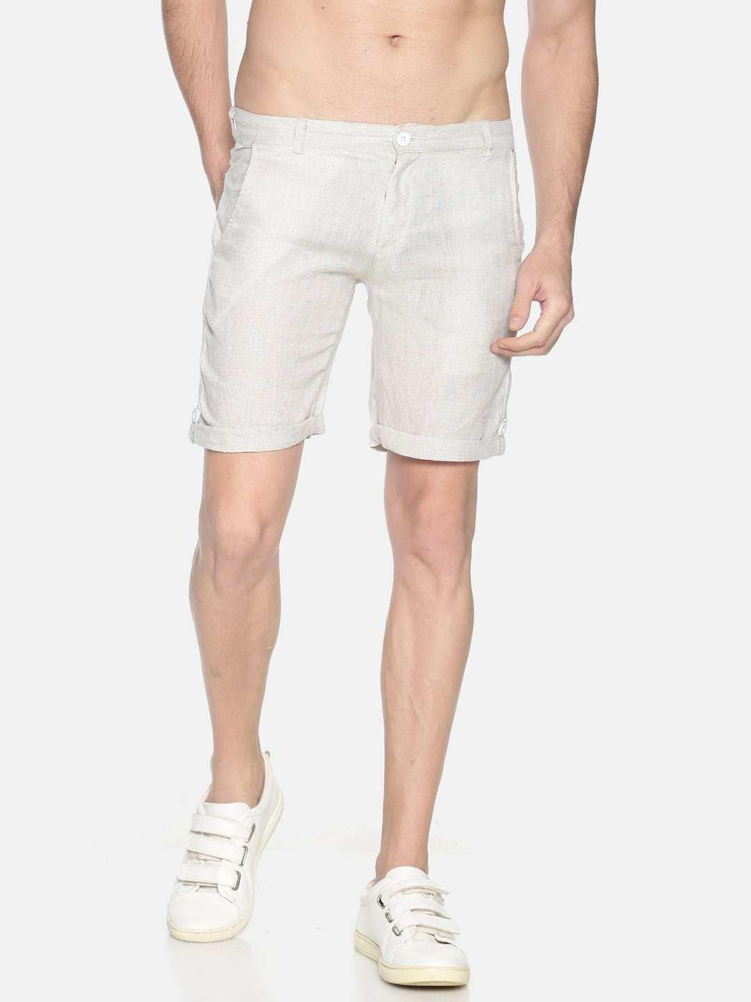 Ecentric Beige Colour Slim Fit Hemp Shorts.