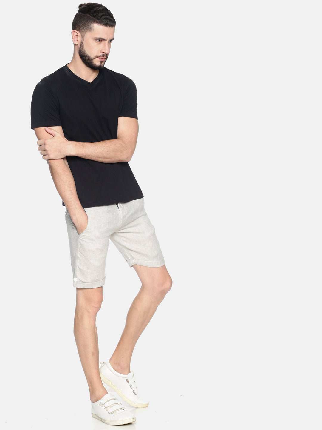 Ecentric Beige Colour Slim Fit Hemp Shorts - CBD Store India