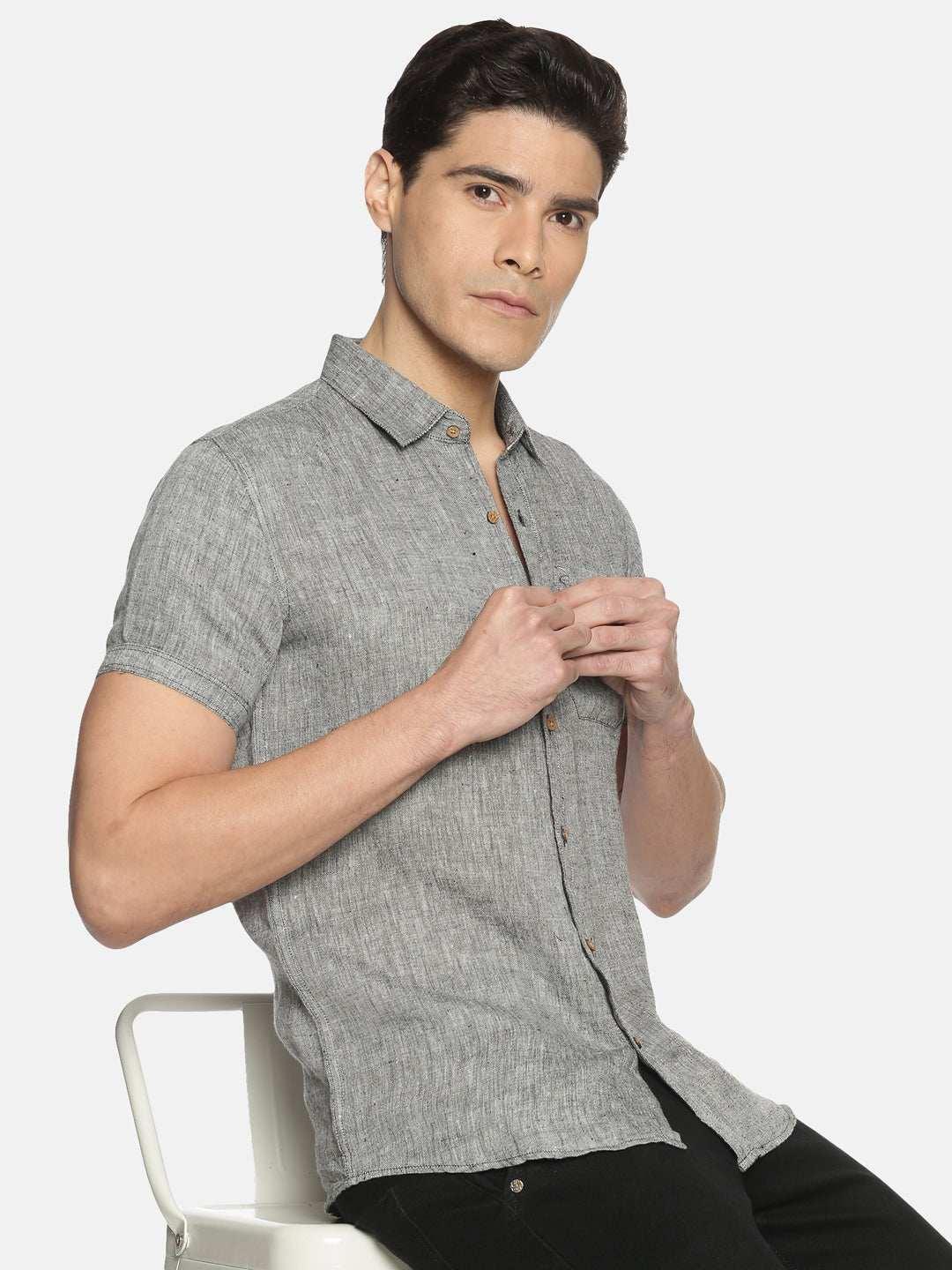 Ecentric Black Colour Slim Fit Hemp Casual Shirt