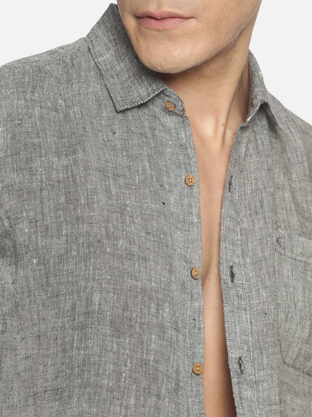 Ecentric Black Colour Slim Fit Hemp Casual Shirt