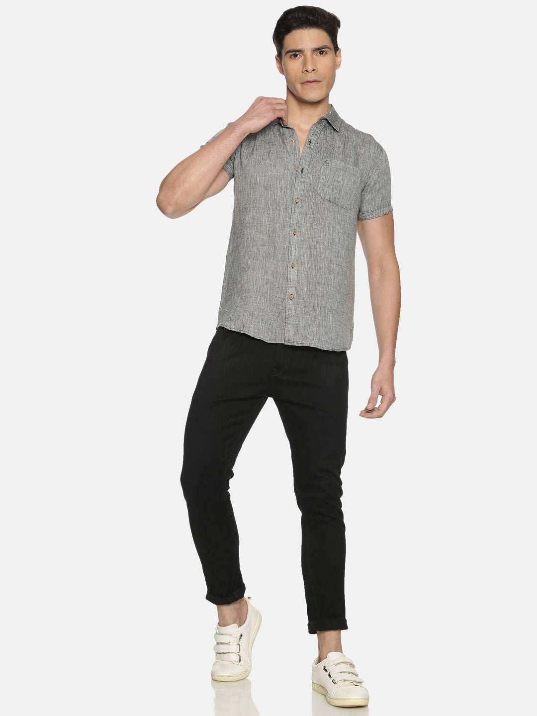 Ecentric Black Colour Slim Fit Hemp Casual Shirt