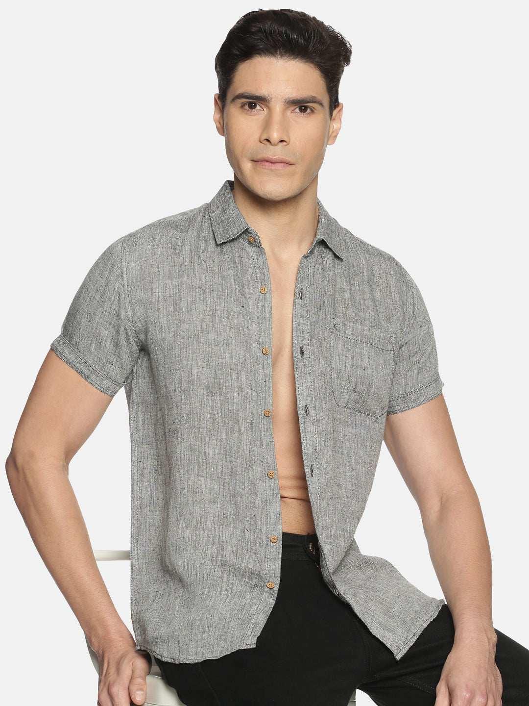 Ecentric Black Colour Slim Fit Hemp Casual Shirt