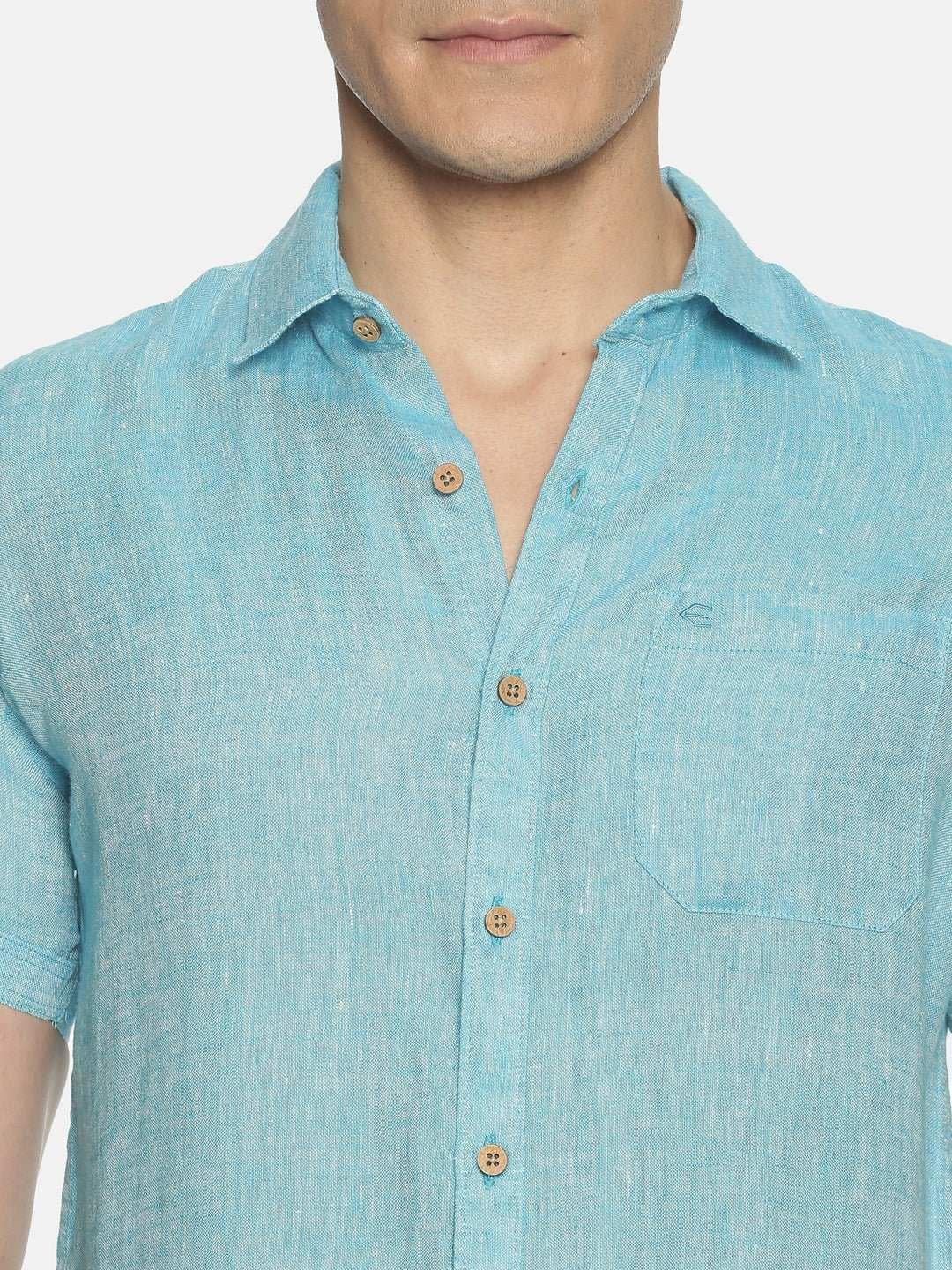 Ecentric Blue Colour Slim Fit Hemp Casual Shirt.