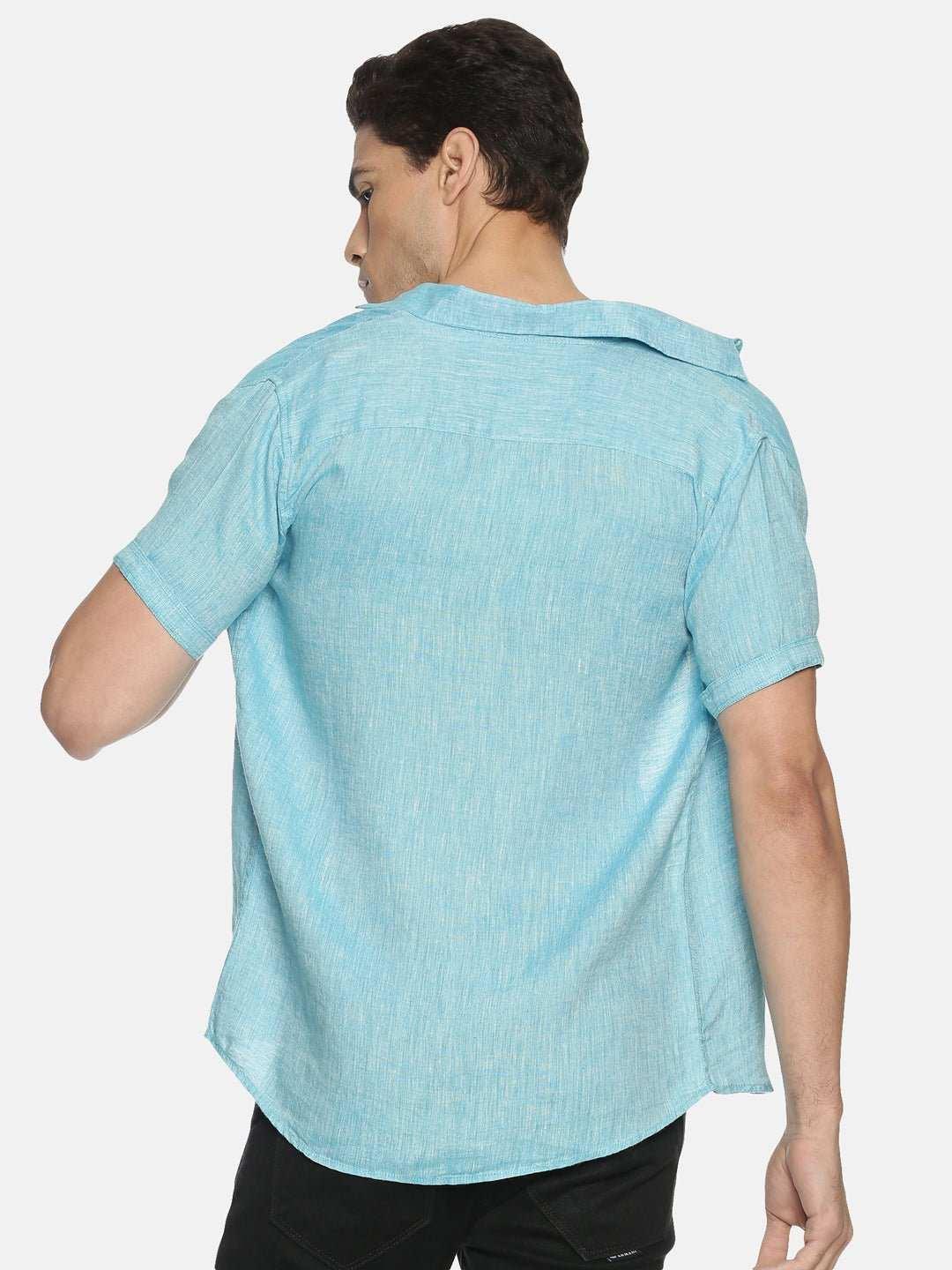 Ecentric Blue Colour Slim Fit Hemp Casual ShirtEcentric Blue Colour Slim Fit Hemp Casual Shirt
