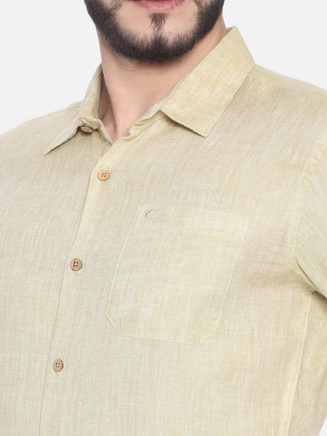Ecentric Fawn Colour Slim Fit Hemp Formal Shirt