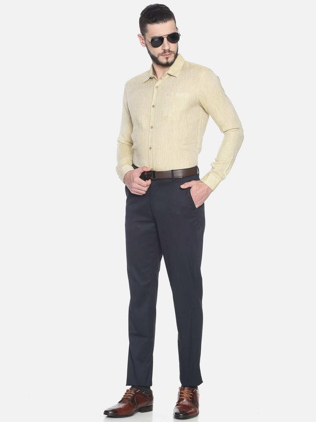 Ecentric Fawn Colour Slim Fit Hemp Formal Shirt.