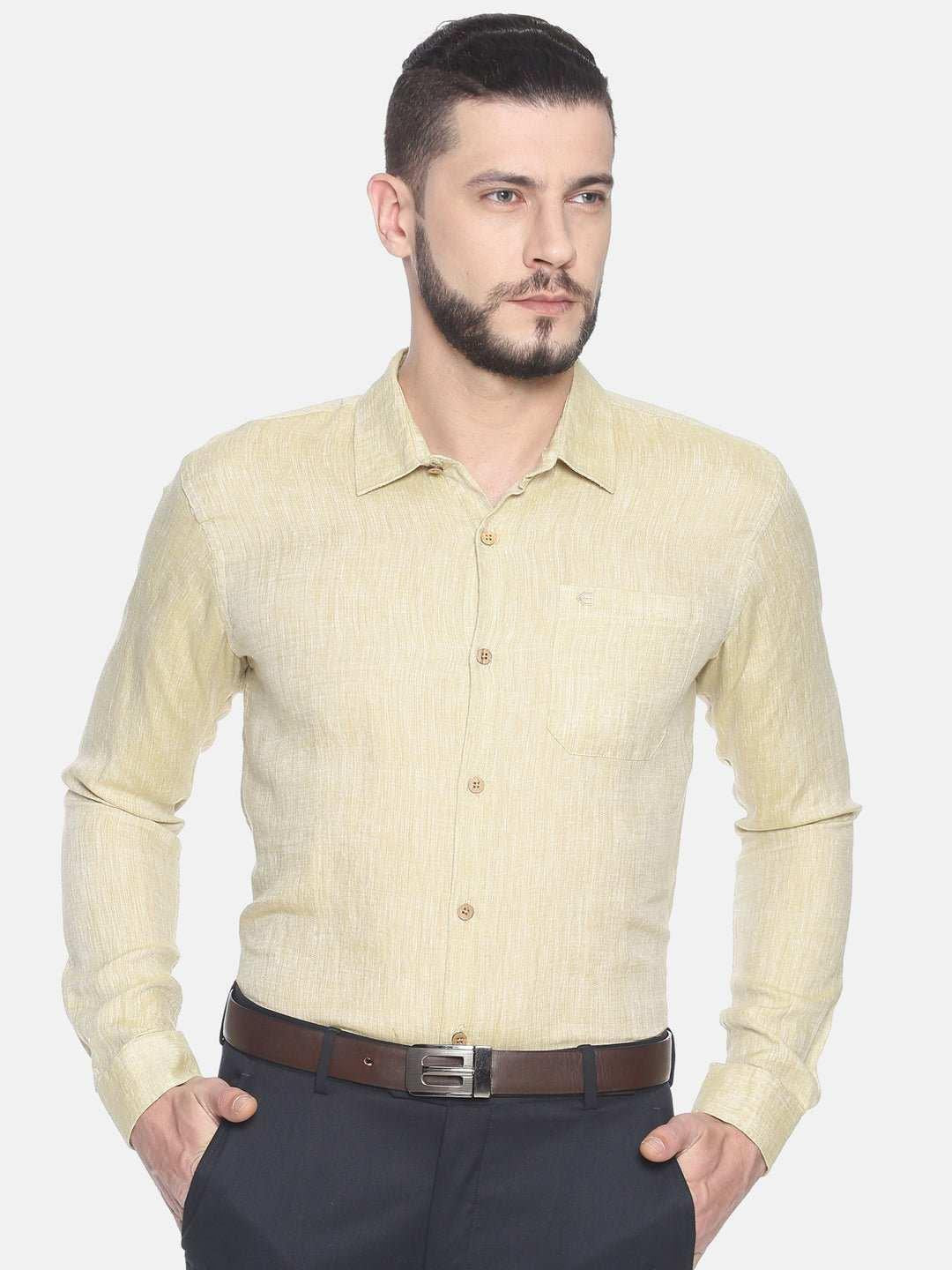 Ecentric Fawn Colour Slim Fit Hemp Formal Shirt.