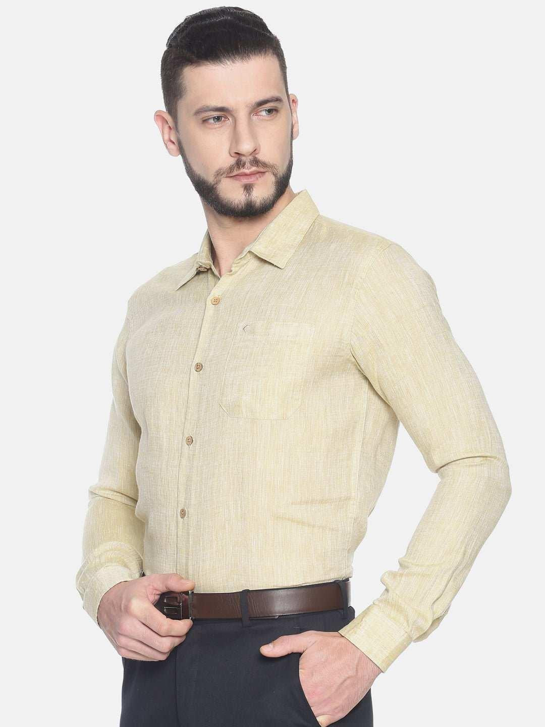 Ecentric Fawn Colour Slim Fit Hemp Formal Shirt.