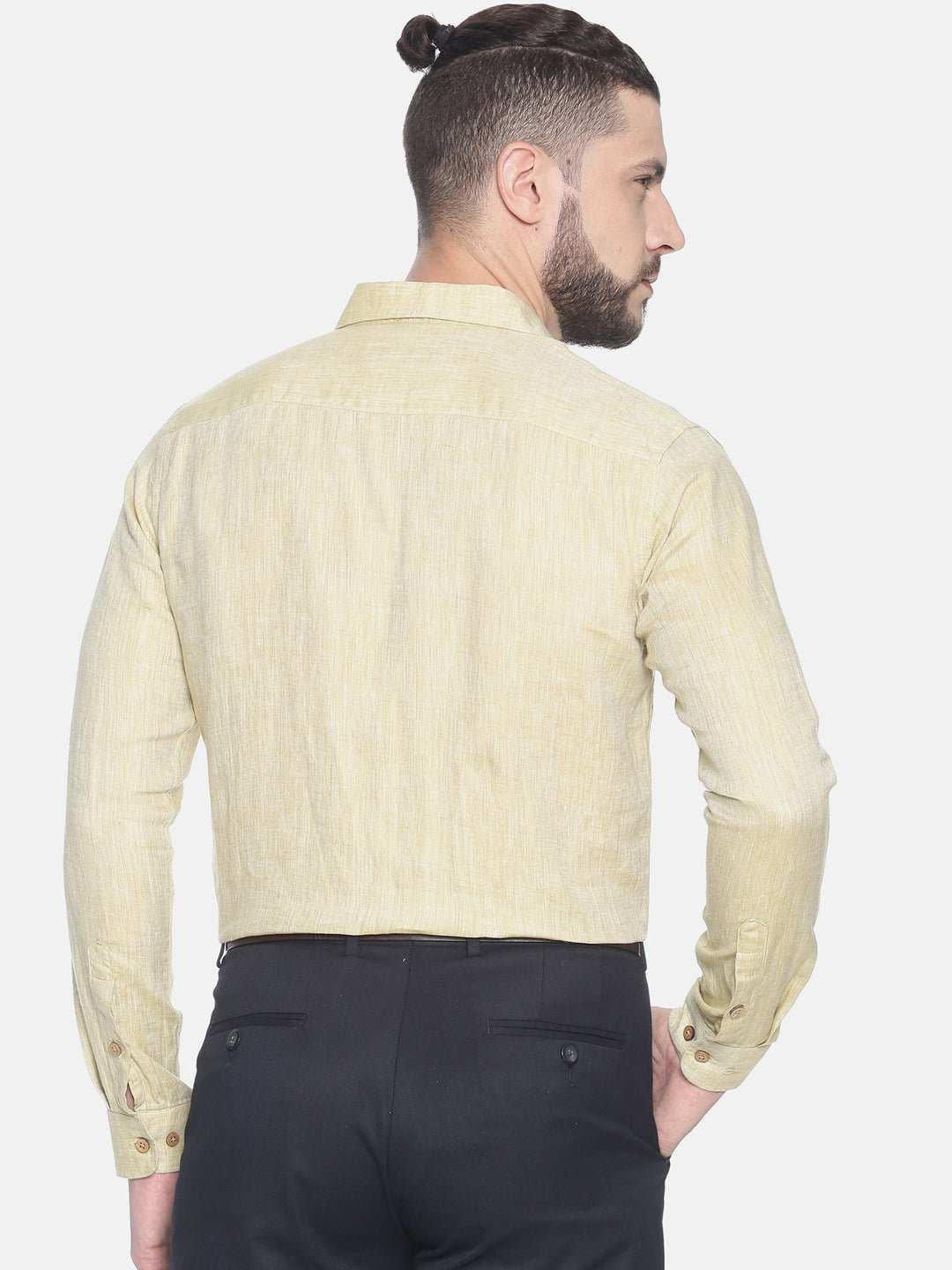 Ecentric Fawn Colour Slim Fit Hemp Formal Shirt.